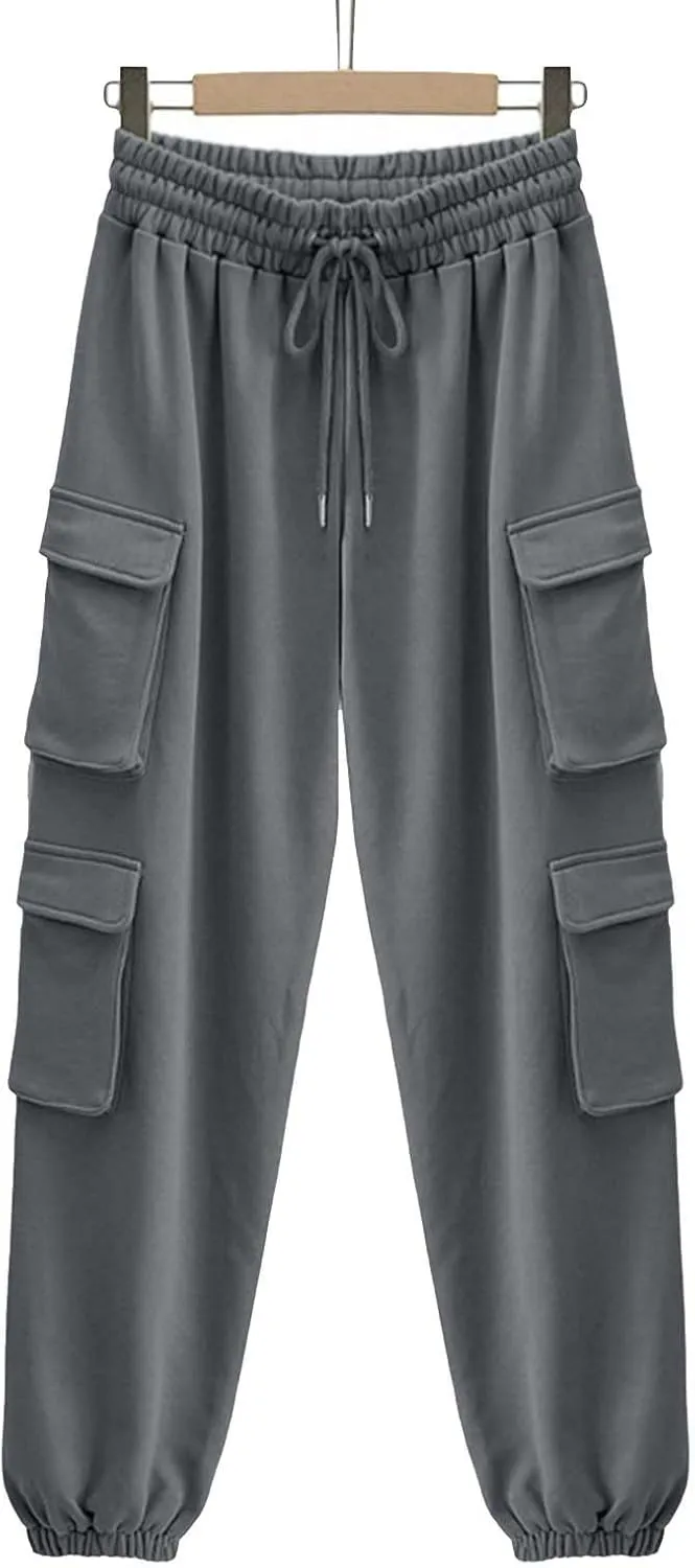 Cargo Pants Women Drawstring High Waist Pants Fashion Casual Solid Trousers Loose Fit Lounge Pant with Pockets