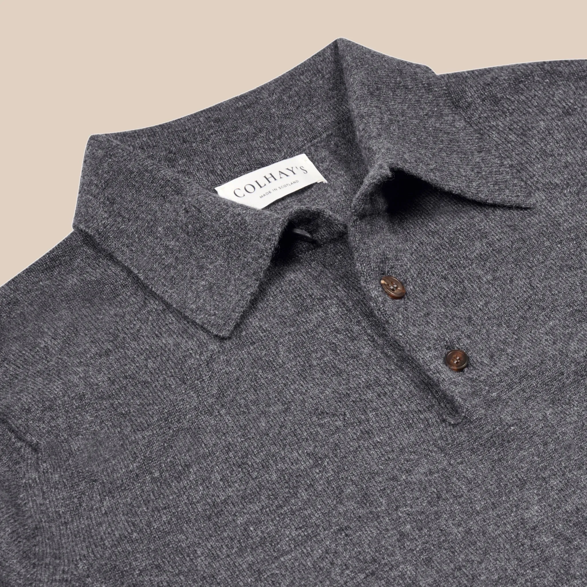 Cashmere polo shirt in grey mélange