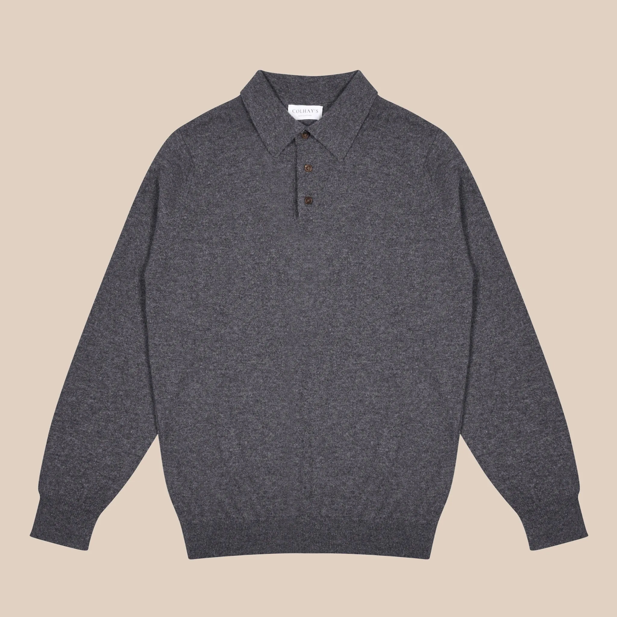 Cashmere polo shirt in grey mélange
