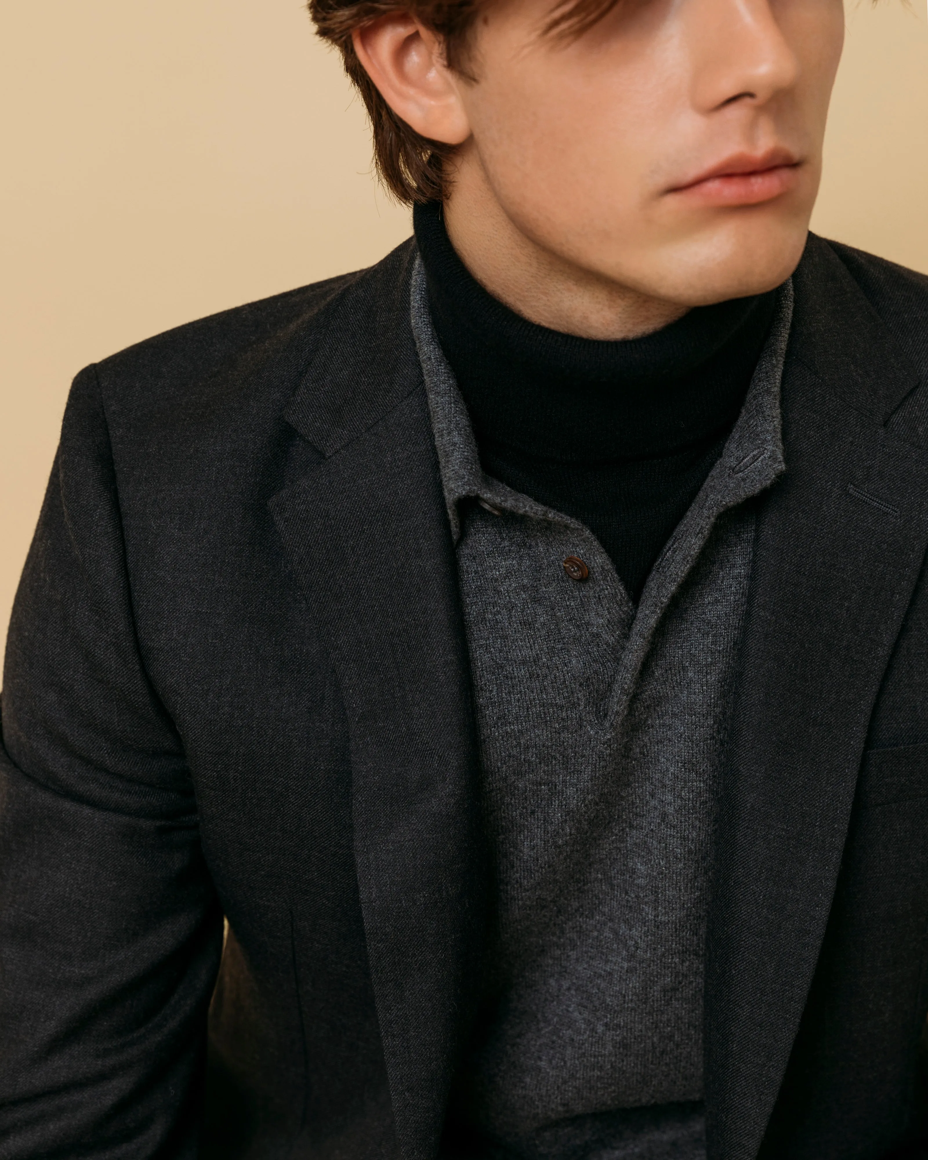 Cashmere polo shirt in grey mélange