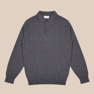 Cashmere polo shirt in grey mélange