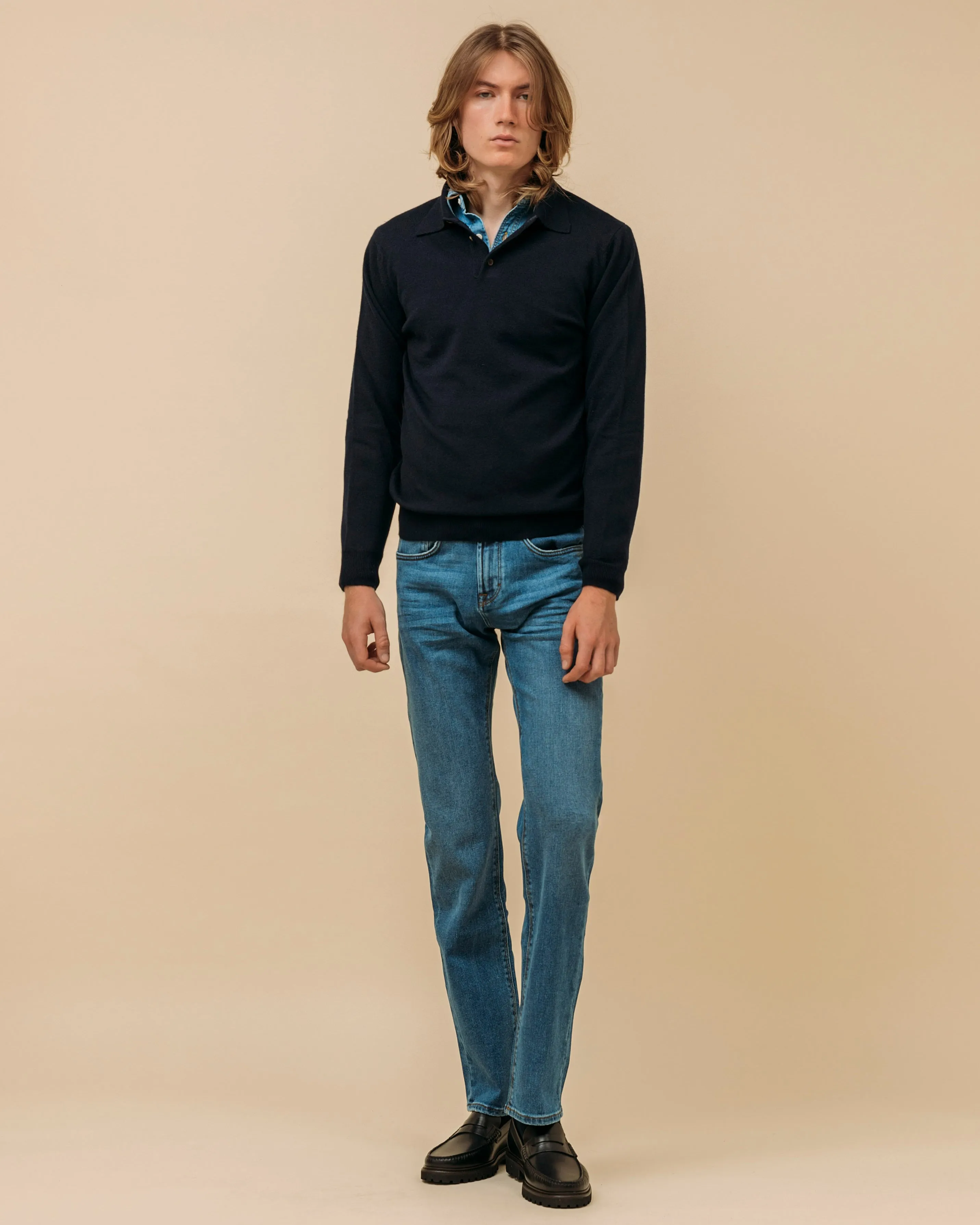 Cashmere polo shirt in navy