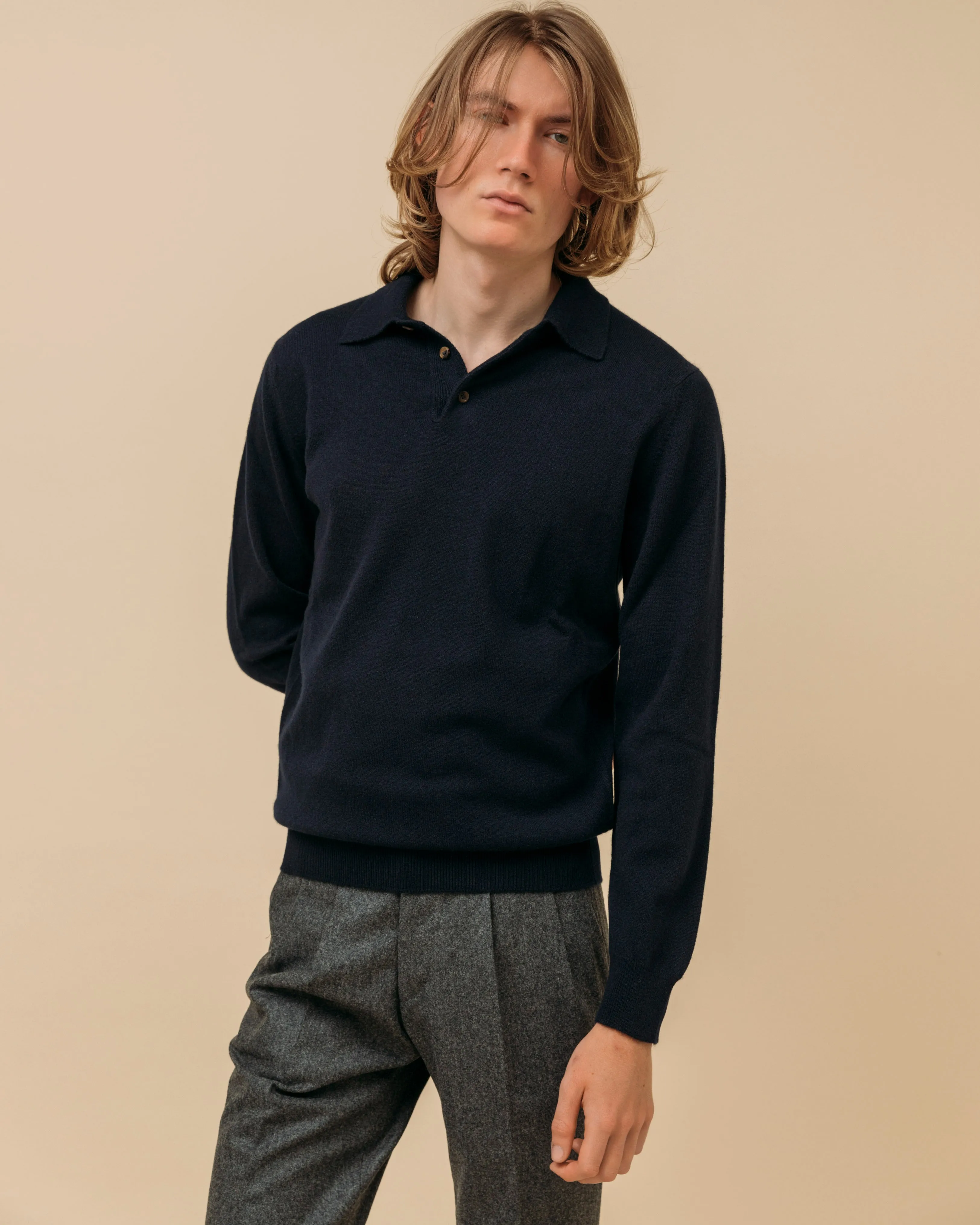 Cashmere polo shirt in navy