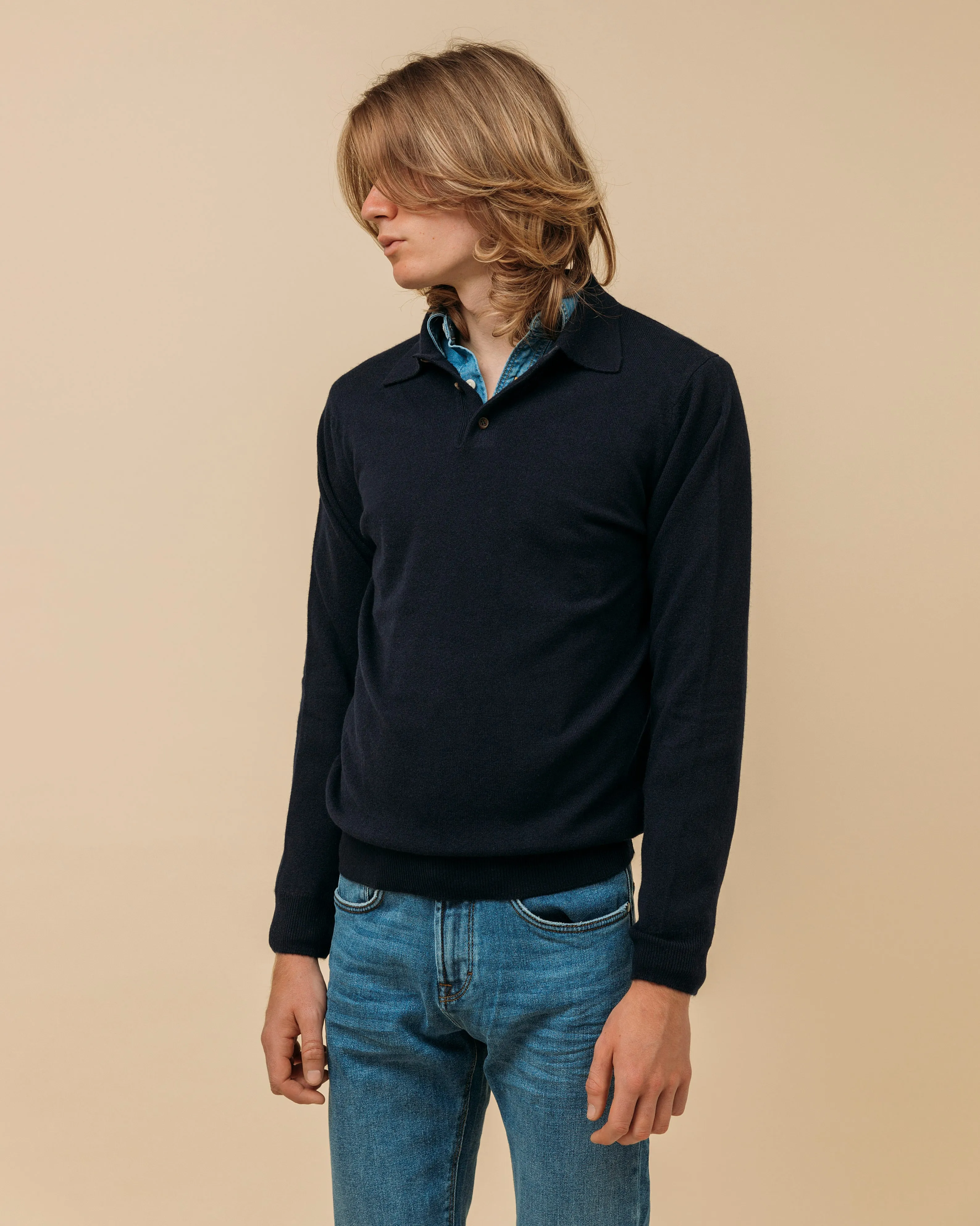Cashmere polo shirt in navy