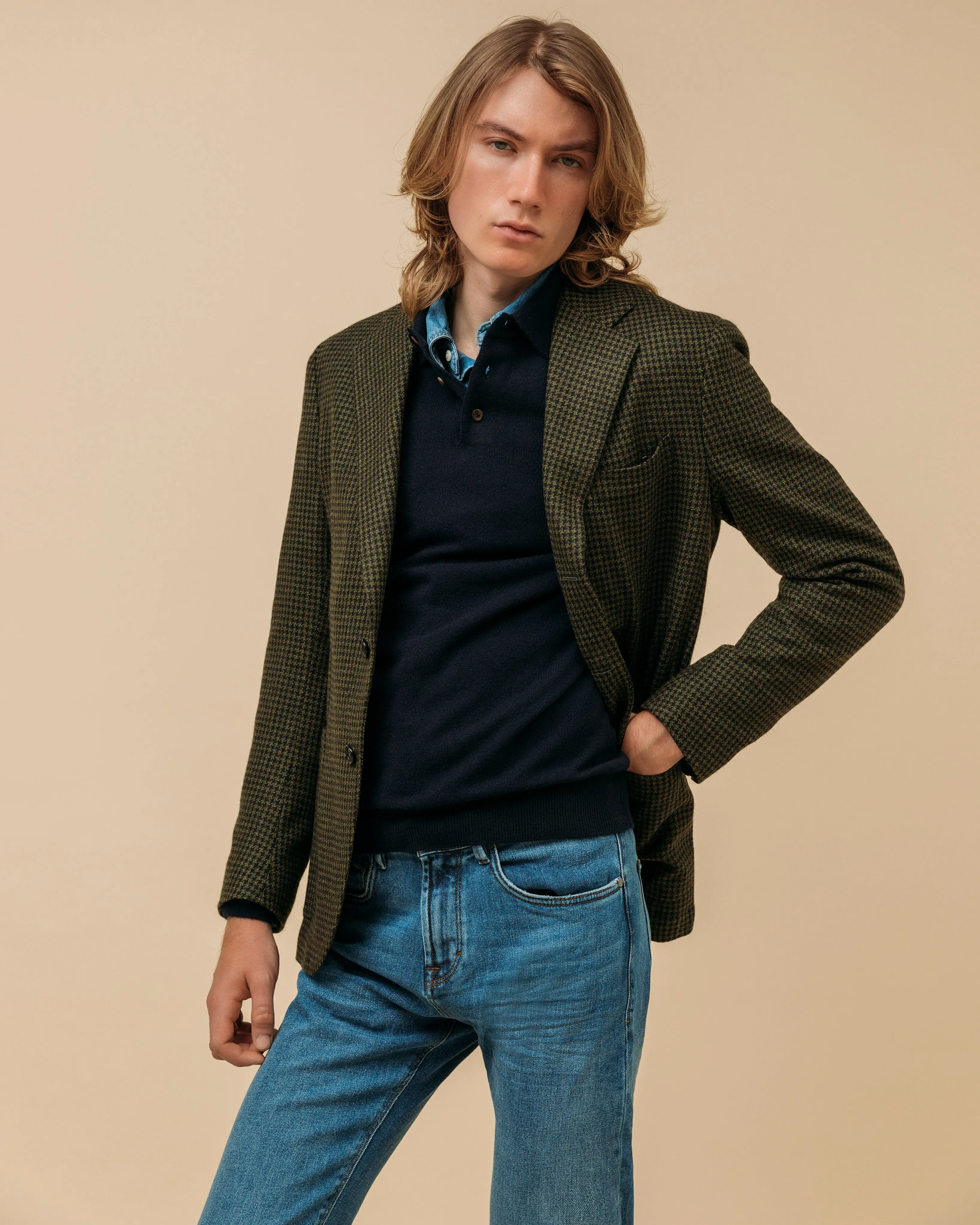 Cashmere polo shirt in navy