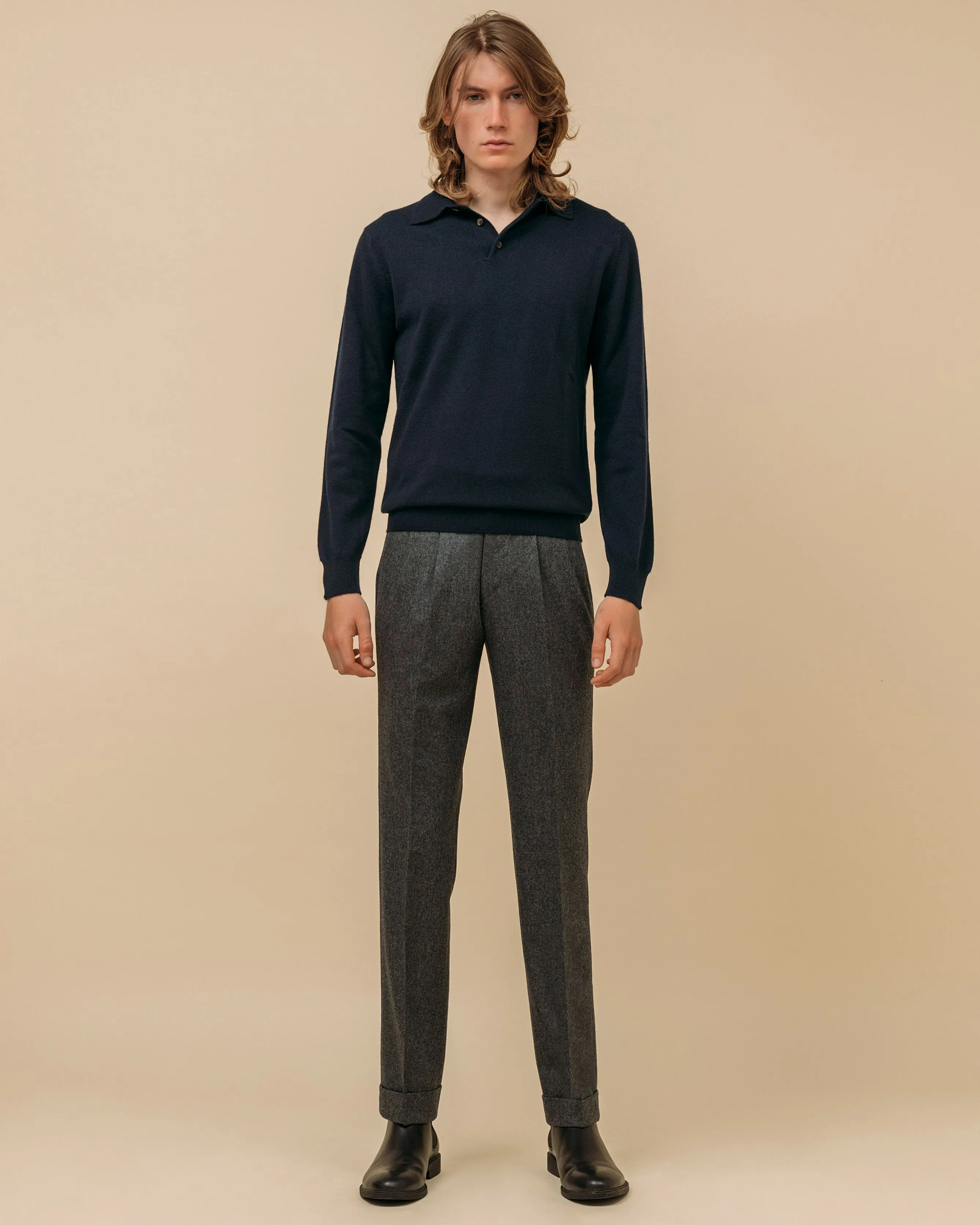 Cashmere polo shirt in navy