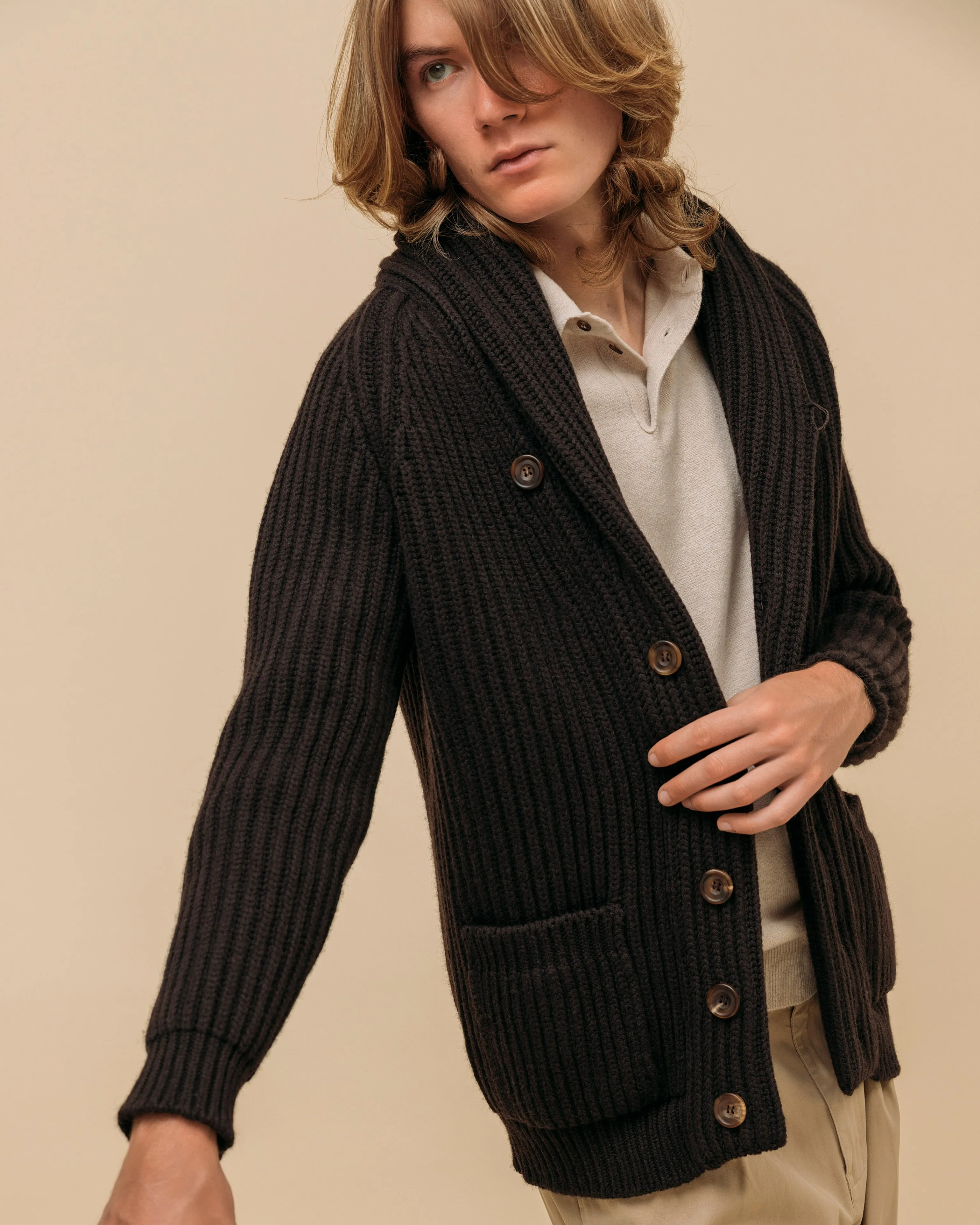 Cashmere polo shirt in oatmeal