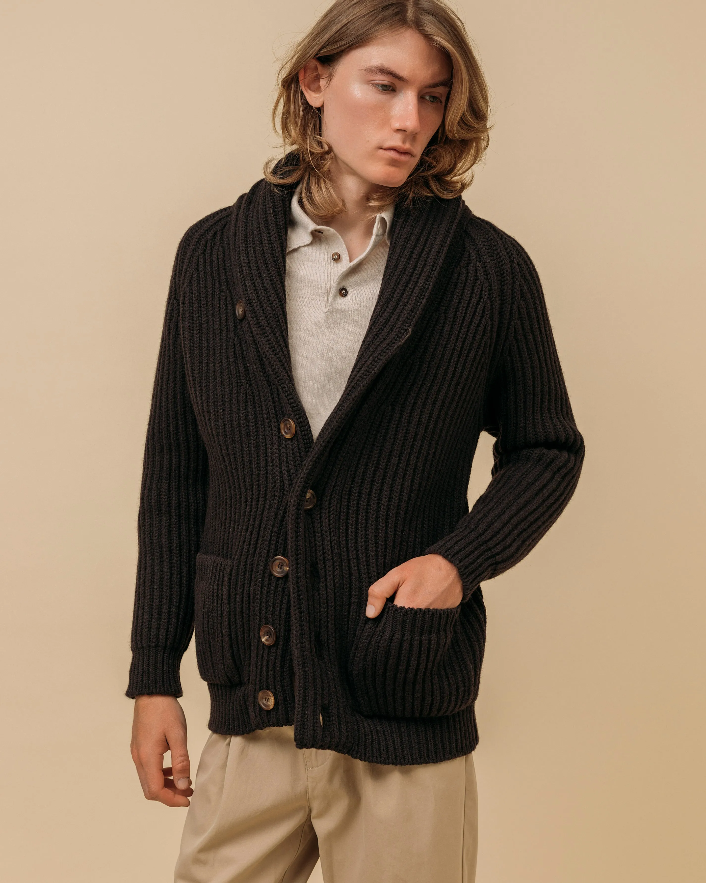 Cashmere polo shirt in oatmeal