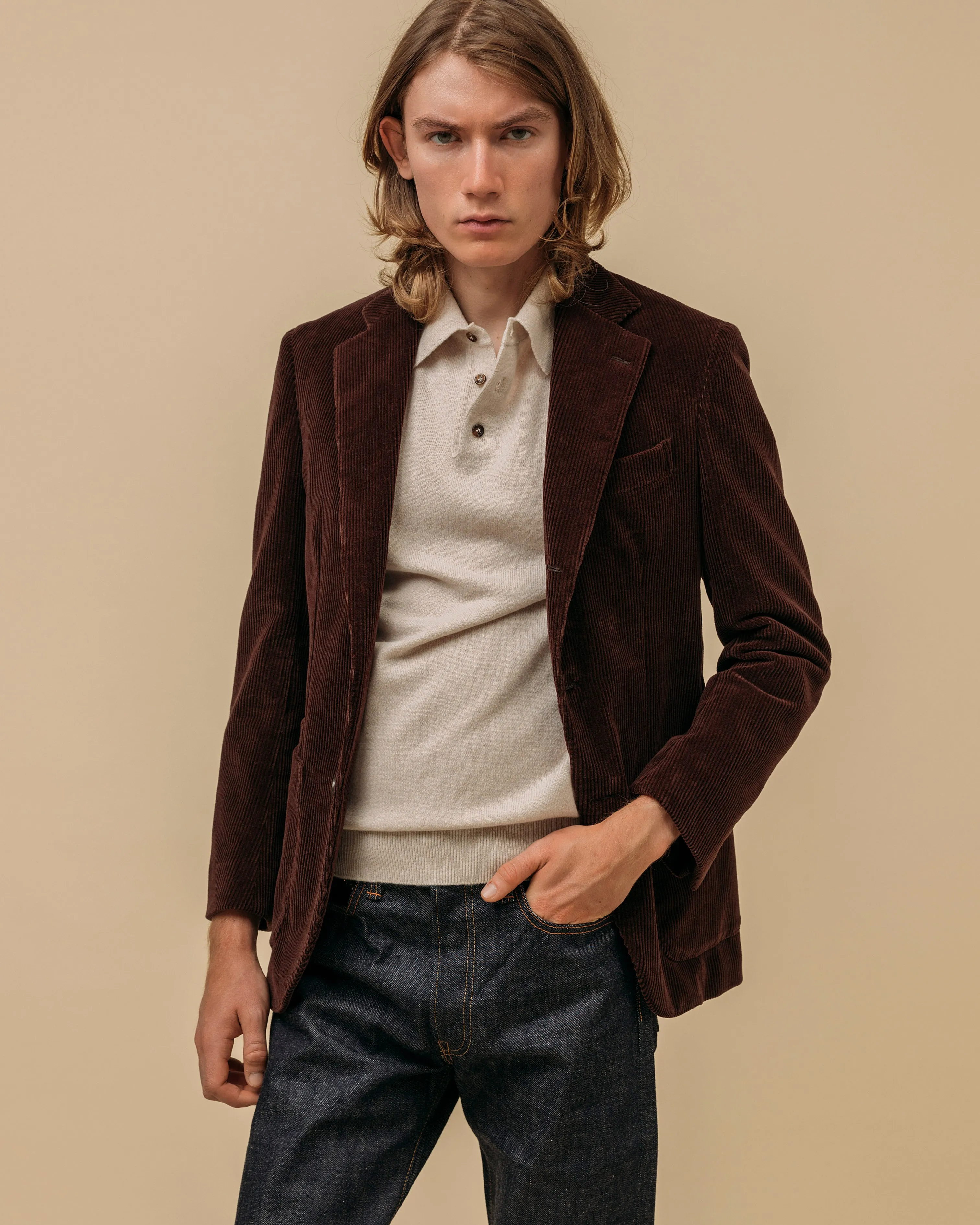 Cashmere polo shirt in oatmeal