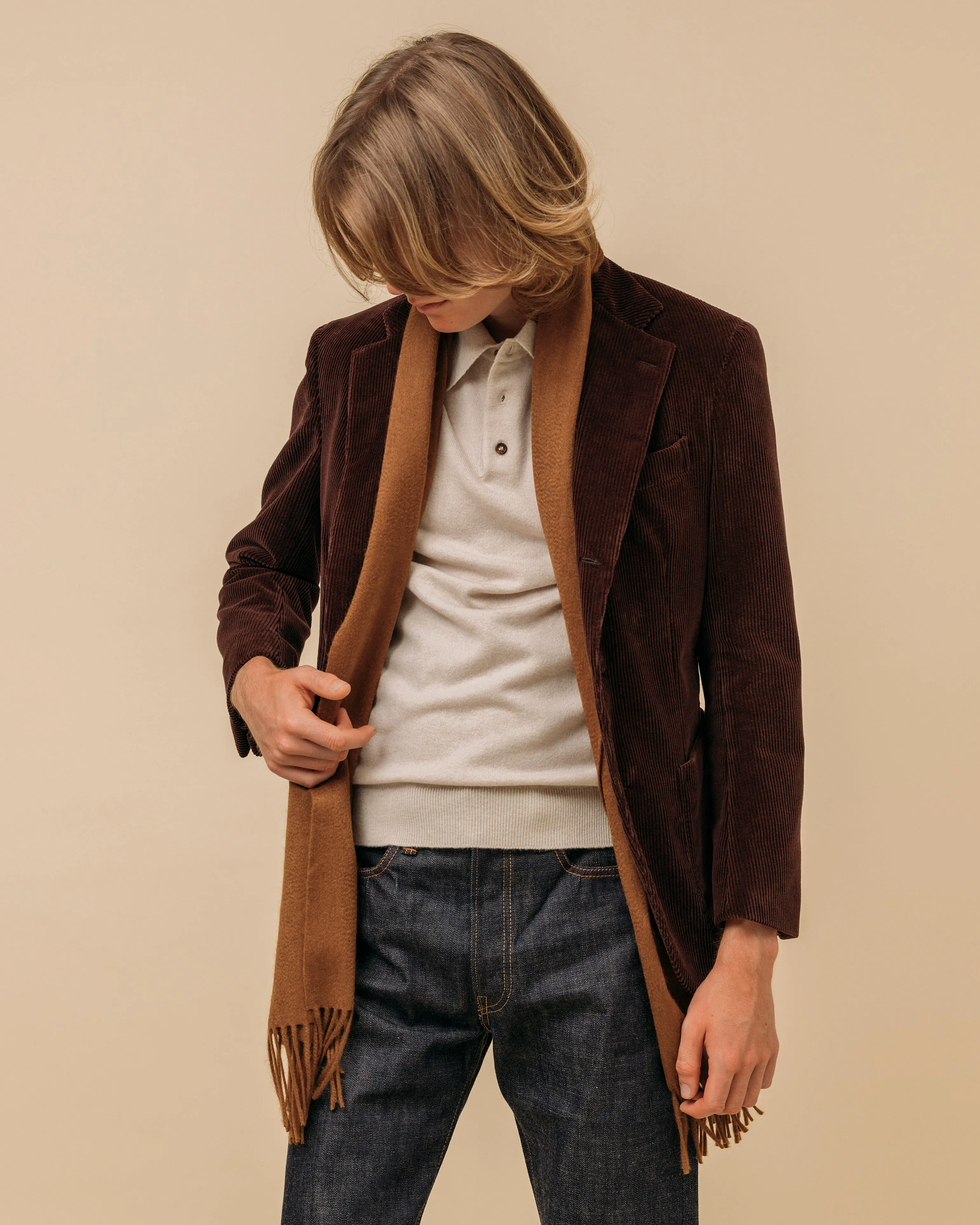 Cashmere polo shirt in oatmeal