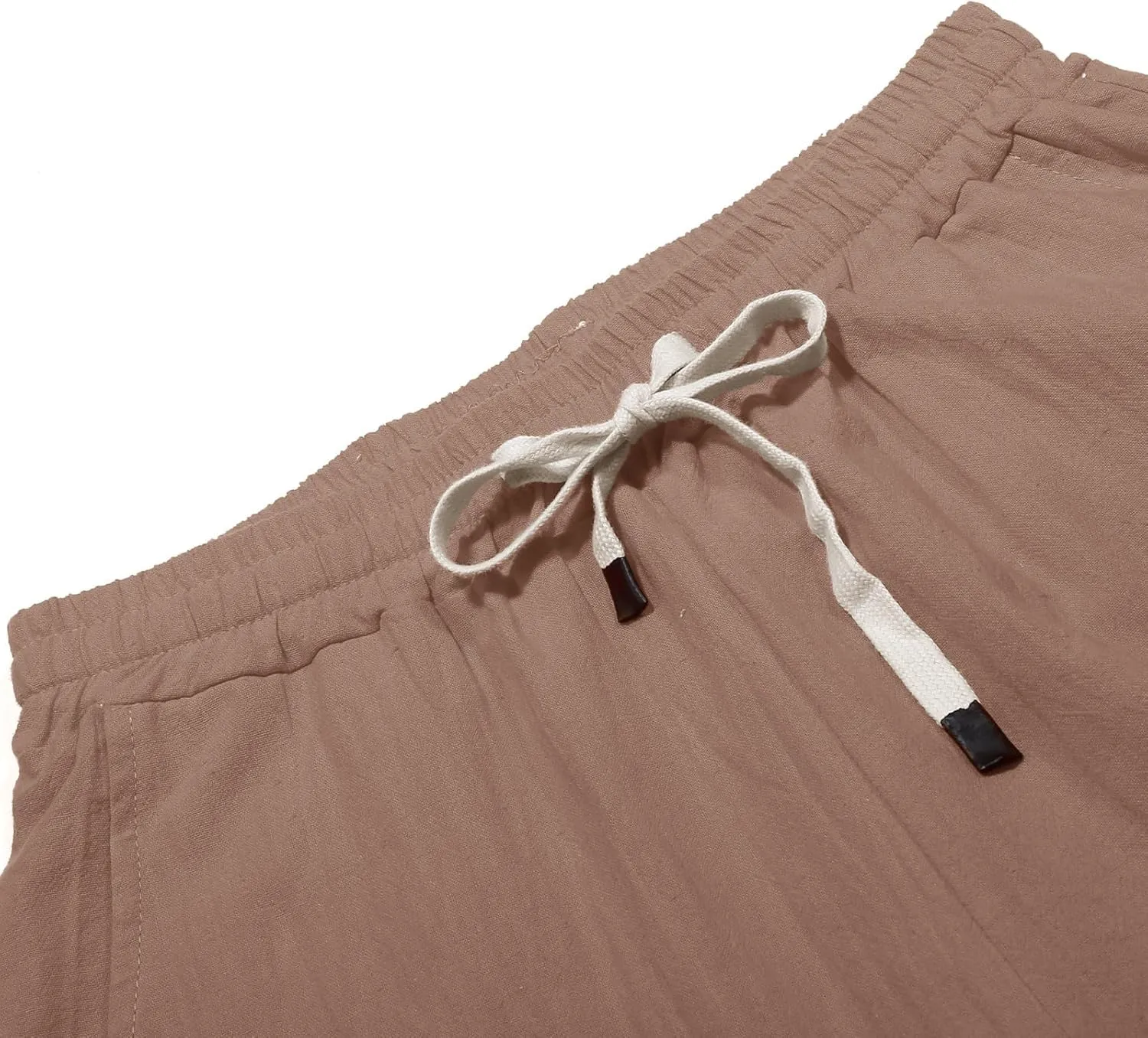 Casual Linen Pants for Women Side Button up Breathable Summer Trousers Elastic High Waist Pant Solid Retro Pant 2025