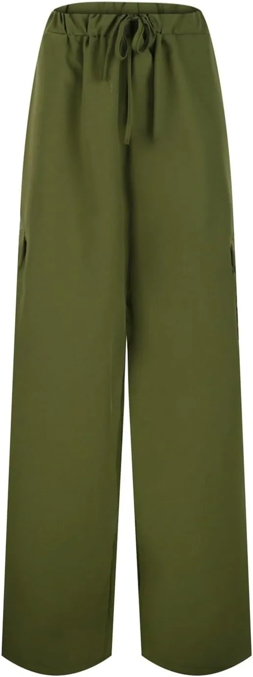 Casual Pants for Women Summer Wide Leg Pants with Pockets High Waist Loose Trousers Business Work Cargo Trousers