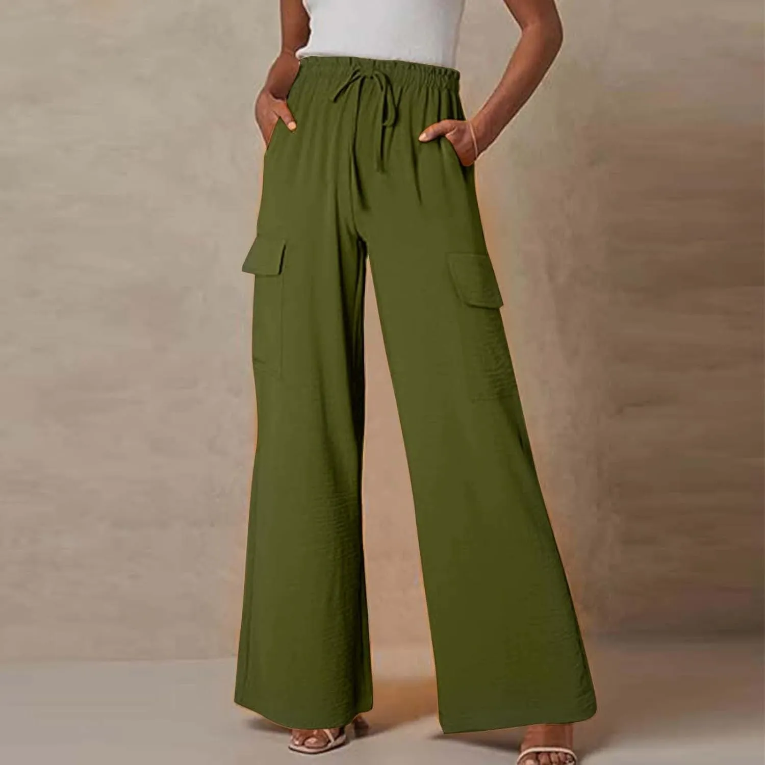 Casual Pants for Women Summer Wide Leg Pants with Pockets High Waist Loose Trousers Business Work Cargo Trousers