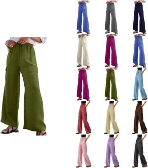 Casual Pants for Women Summer Wide Leg Pants with Pockets High Waist Loose Trousers Business Work Cargo Trousers