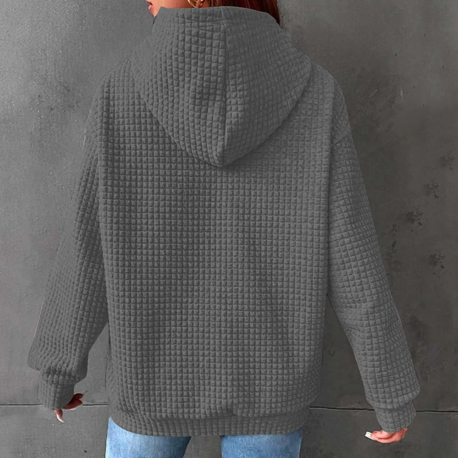 Ceboyel Womens Solid Color Cute Hoodie 2023 Waffle Knit Sweatshirts Comfort Sweater Tops Teen Girls Trendy Clothes 2023