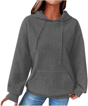 Ceboyel Womens Solid Color Cute Hoodie 2023 Waffle Knit Sweatshirts Comfort Sweater Tops Teen Girls Trendy Clothes 2023