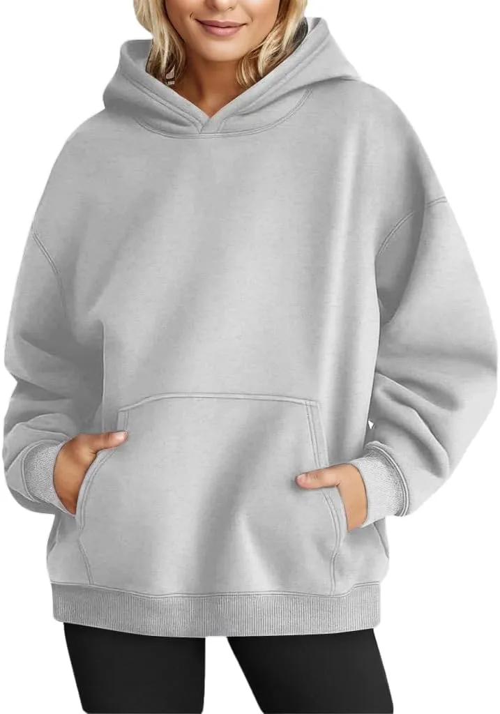 Chaos World Women's Long Sleeve Oversized Pullover Solid Color Y2K Hoodie Fall Winter Sweatshirt with Pocket