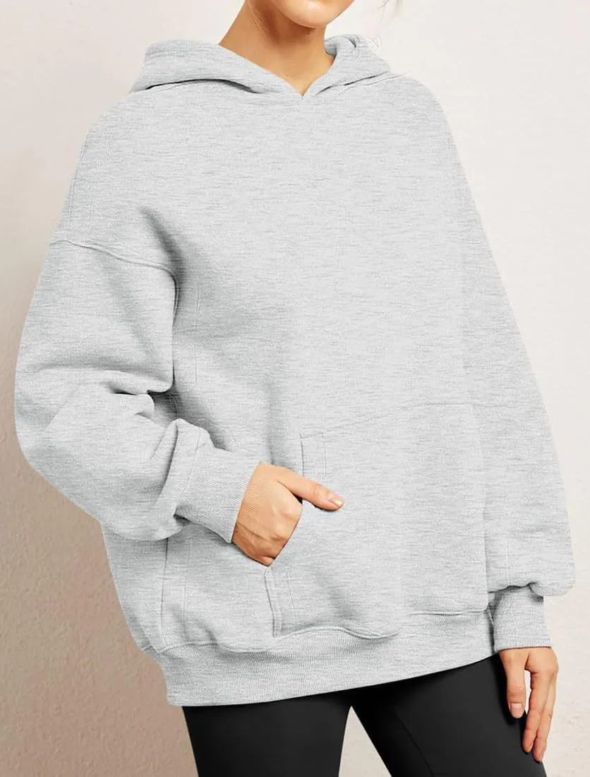 Chaos World Women's Long Sleeve Oversized Pullover Solid Color Y2K Hoodie Fall Winter Sweatshirt with Pocket