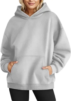 Chaos World Women's Long Sleeve Oversized Pullover Solid Color Y2K Hoodie Fall Winter Sweatshirt with Pocket