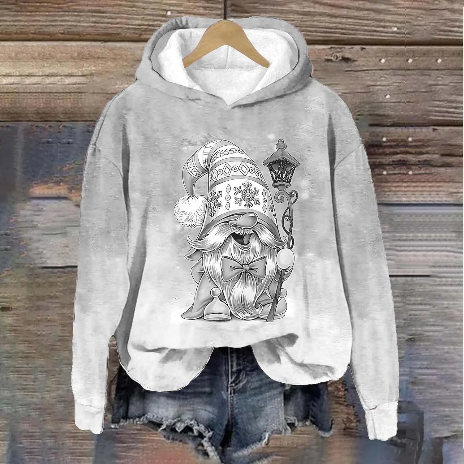 Christmas Gnome Hoodie for Women Fleece Lined Pullover Oversized Long Sleeve Winter Graphic Hooded Sweatshirt Top