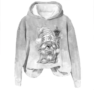Christmas Gnome Hoodie for Women Fleece Lined Pullover Oversized Long Sleeve Winter Graphic Hooded Sweatshirt Top