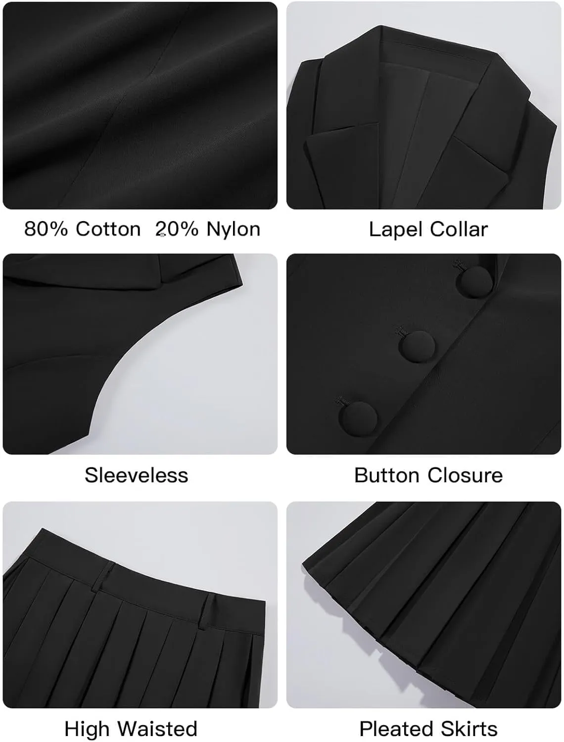 Cicy Bell Womens Summer 2 Piece Outfits V Neck Blazer Vest Matching Sets and Mini Pleated Skirts