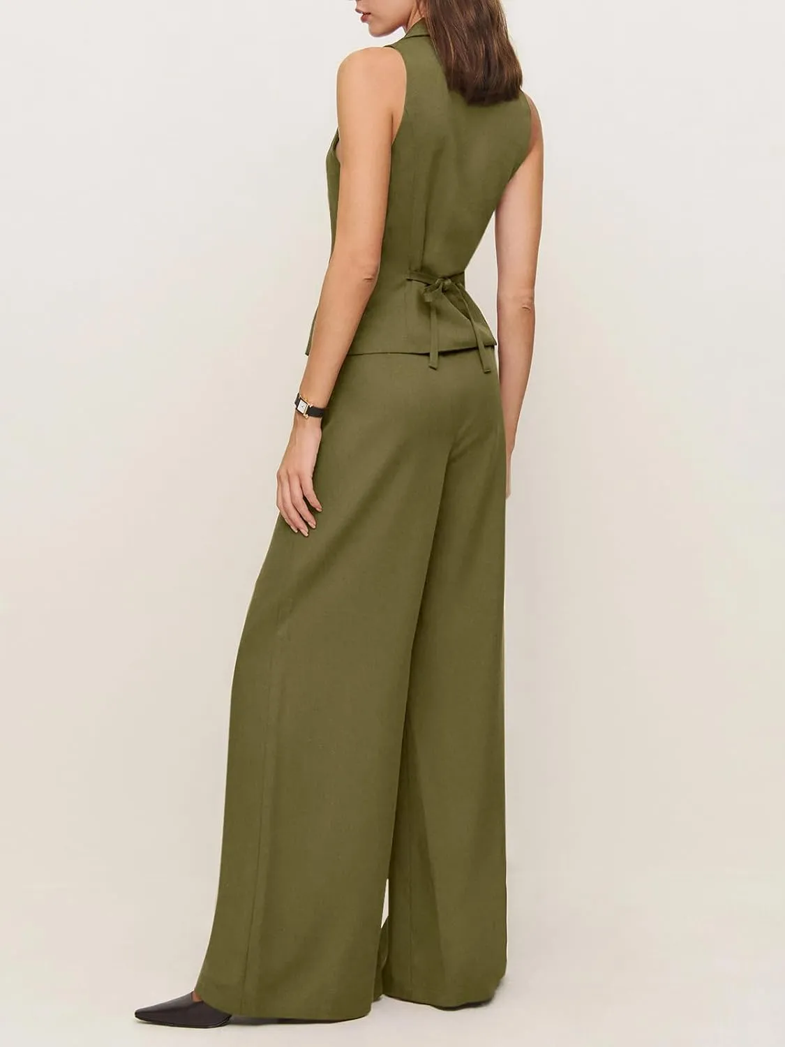 Cicy Bell Womens Vest Sets Summer 2 Piece Outfits Button Crop Blazer Vest and Wide Leg Pant Suits
