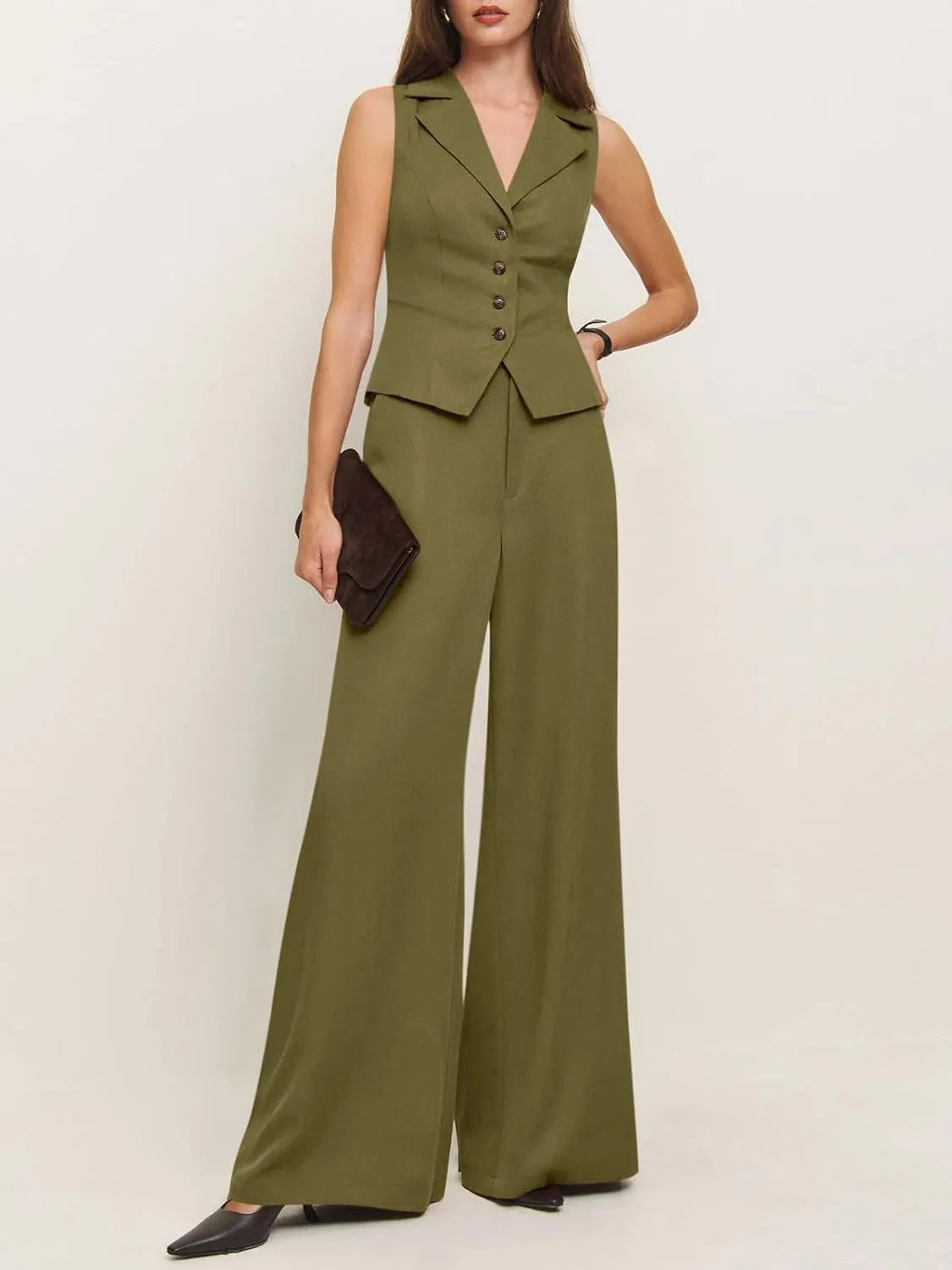 Cicy Bell Womens Vest Sets Summer 2 Piece Outfits Button Crop Blazer Vest and Wide Leg Pant Suits