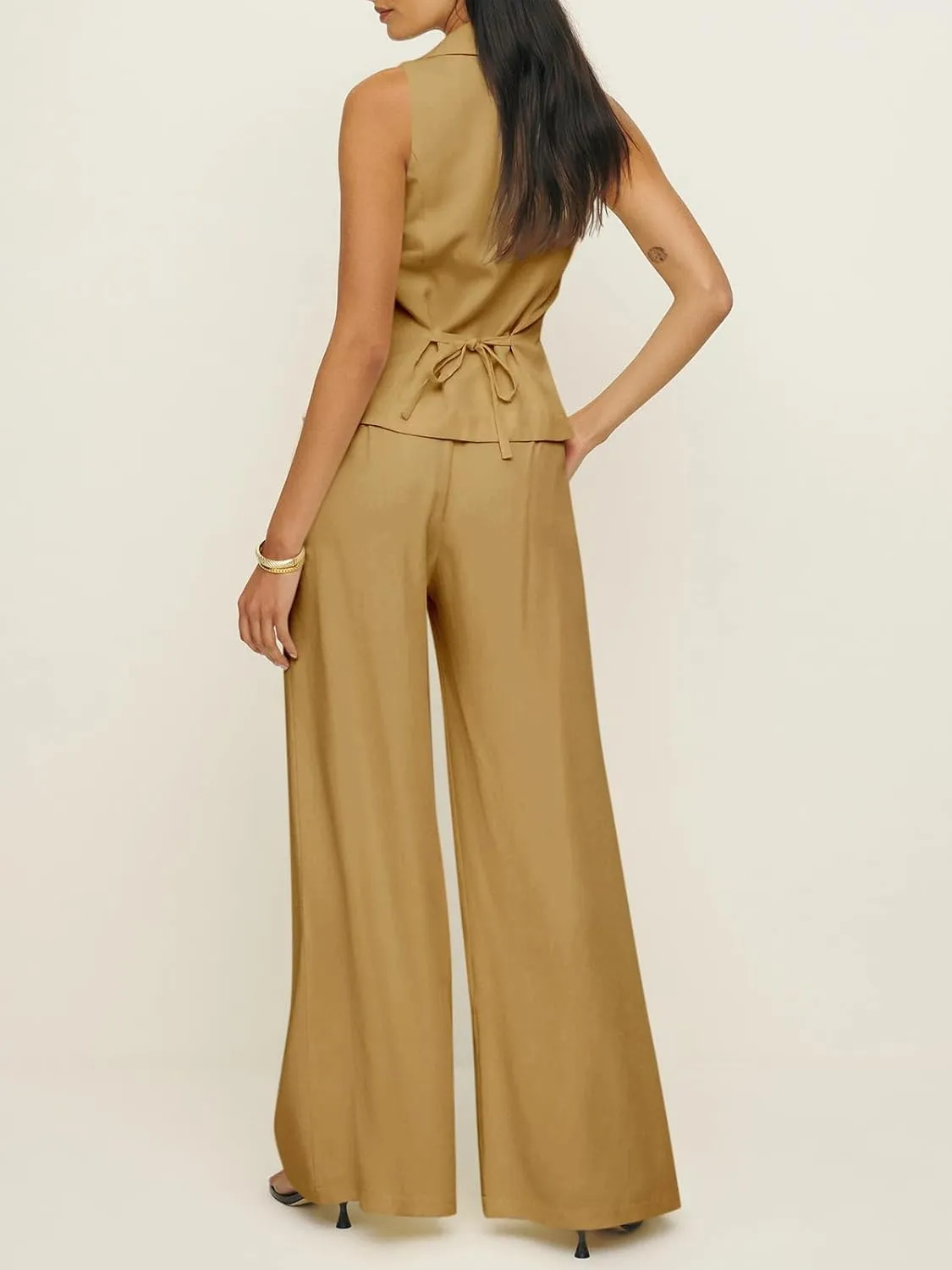Cicy Bell Womens Vest Sets Summer 2 Piece Outfits Button Crop Blazer Vest and Wide Leg Pant Suits