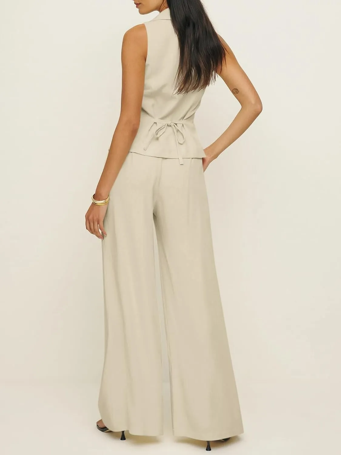 Cicy Bell Womens Vest Sets Summer 2 Piece Outfits Button Crop Blazer Vest and Wide Leg Pant Suits