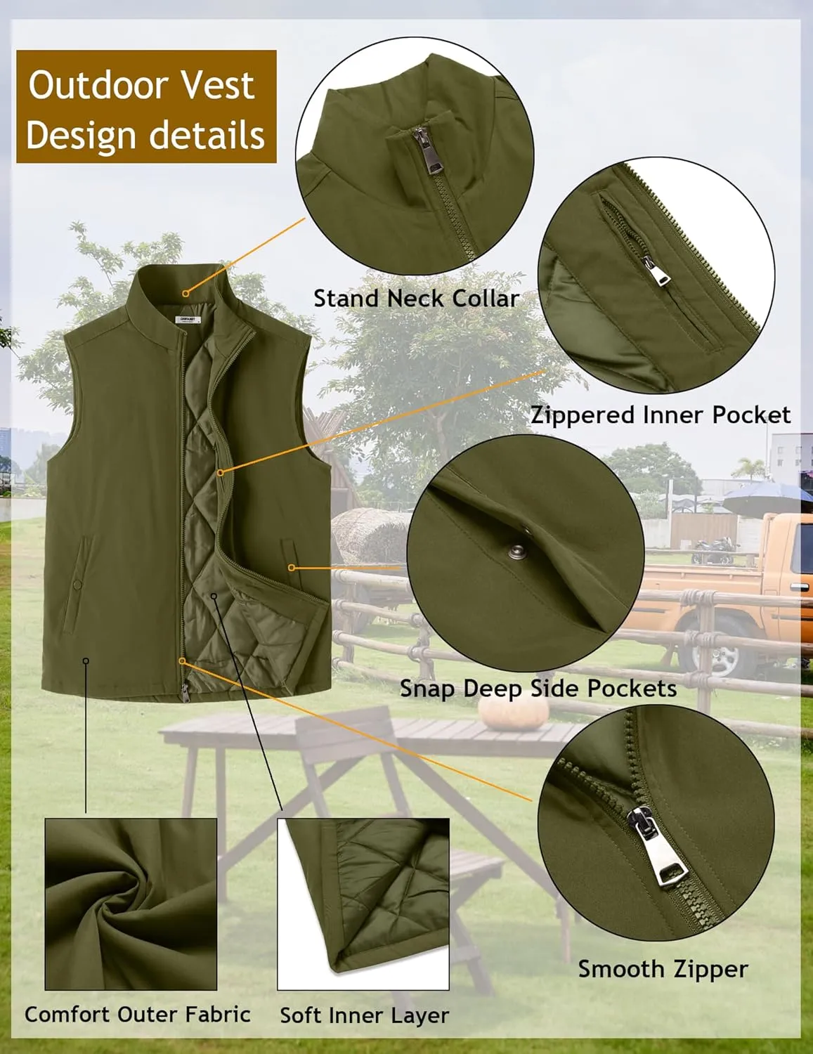 COOFANDY Men's Casual Outerwear Vest Lightweight Full-Zip Sleeveless Jacket Outdoor Hiking Travel Golf Vest with Pockets