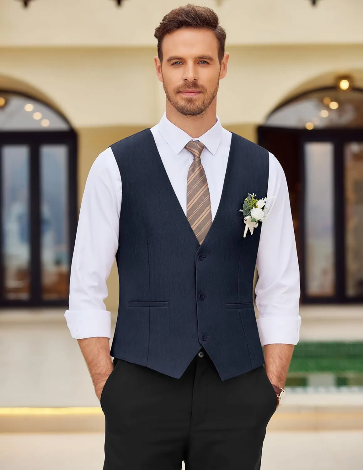 COOFANDY Mens Dress Vest Casual Business Waistcoat Formal Wedding 3 Button Suit Vest