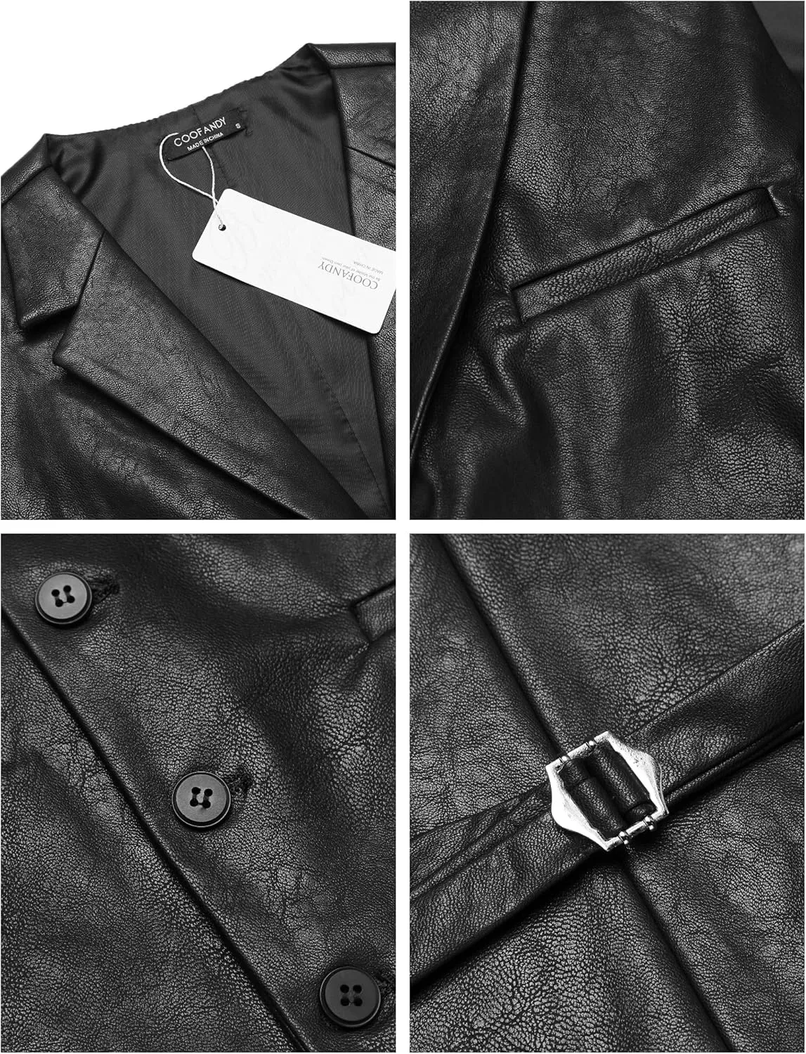 COOFANDY Men's Leather Suit Vest Casual Western Vest Jacket Lightweight V-Neck Dress Waistcoats