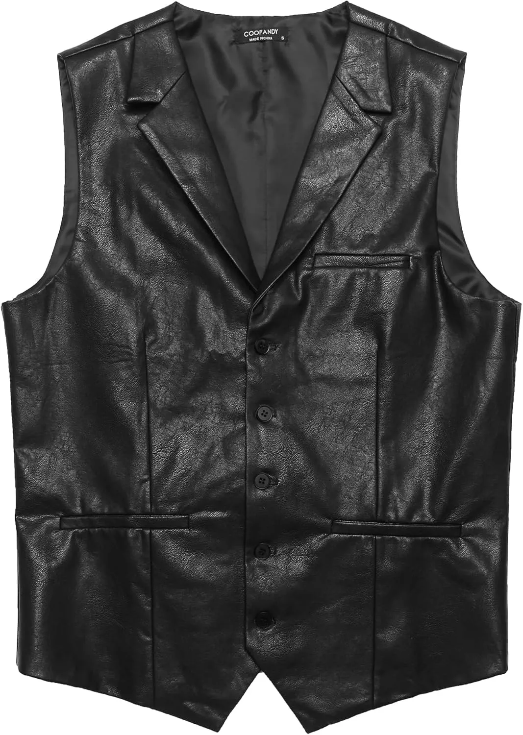 COOFANDY Men's Leather Suit Vest Casual Western Vest Jacket Lightweight V-Neck Dress Waistcoats