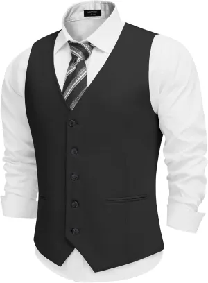 COOFANDY Men's Linen Vest Casual Linen Slim Fit Suit Vests Dress Waistcoat Wedding Business Prom