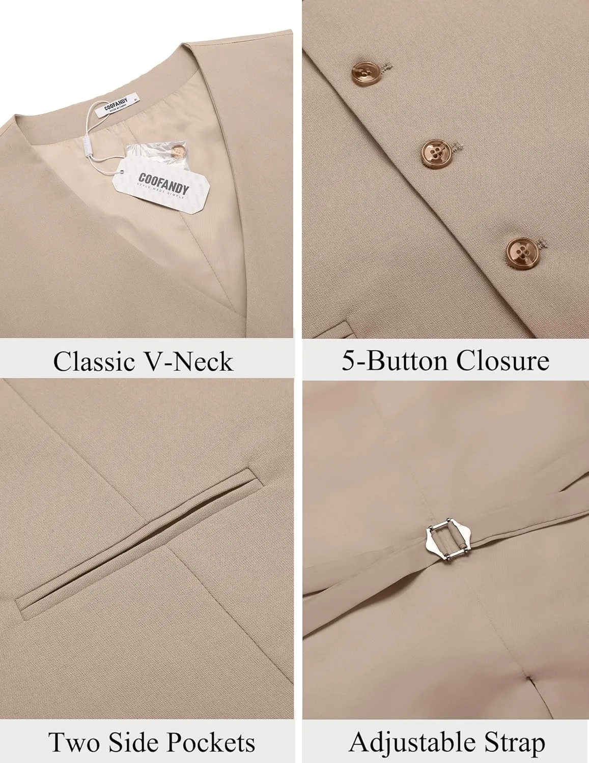 COOFANDY Men's Linen Vest Casual Linen Slim Fit Suit Vests Dress Waistcoat Wedding Business Prom