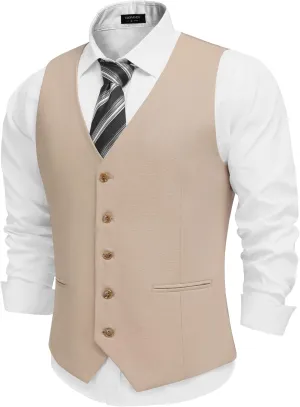 COOFANDY Men's Linen Vest Casual Linen Slim Fit Suit Vests Dress Waistcoat Wedding Business Prom