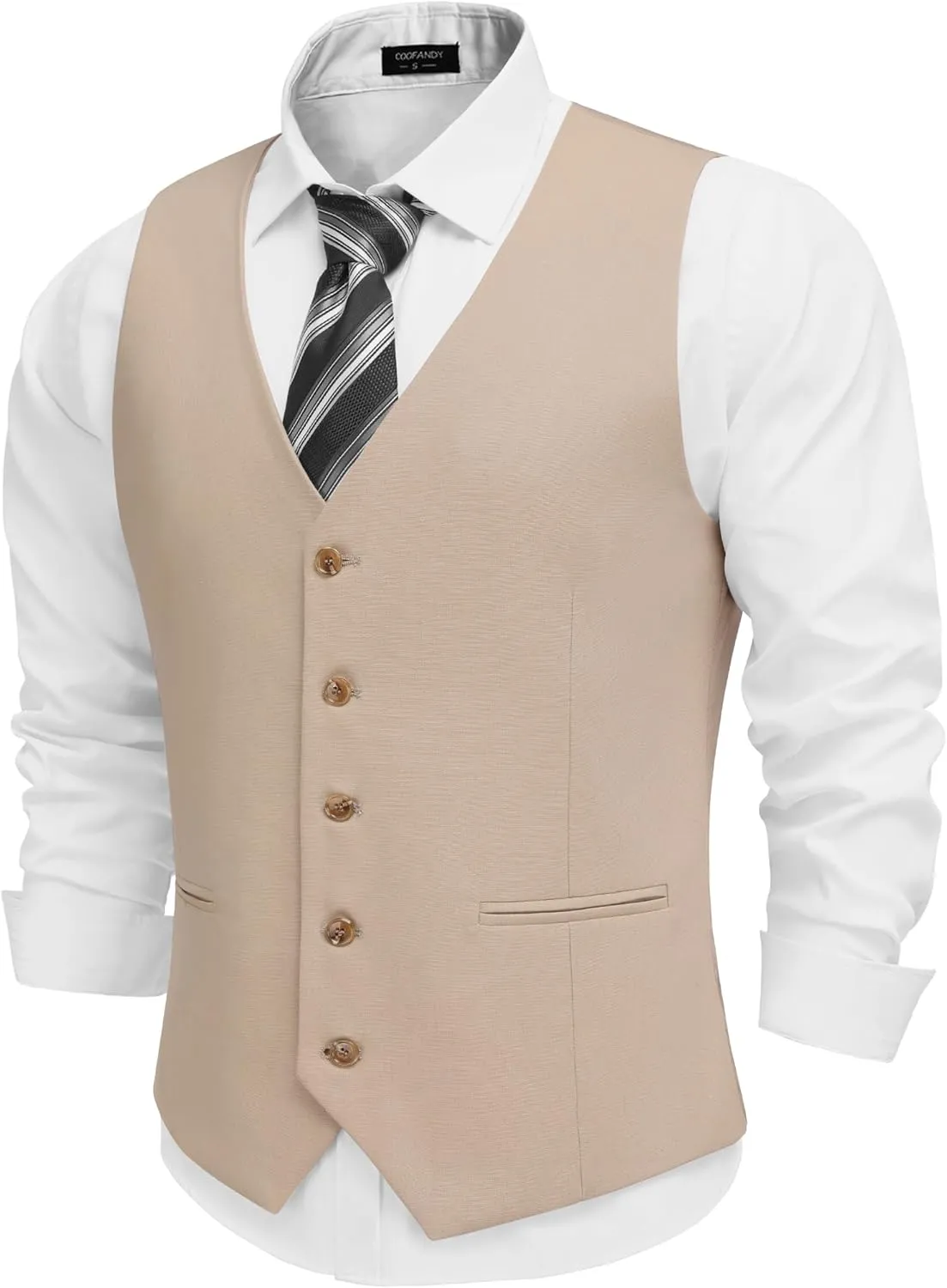 COOFANDY Men's Linen Vest Casual Linen Slim Fit Suit Vests Dress Waistcoat Wedding Business Prom