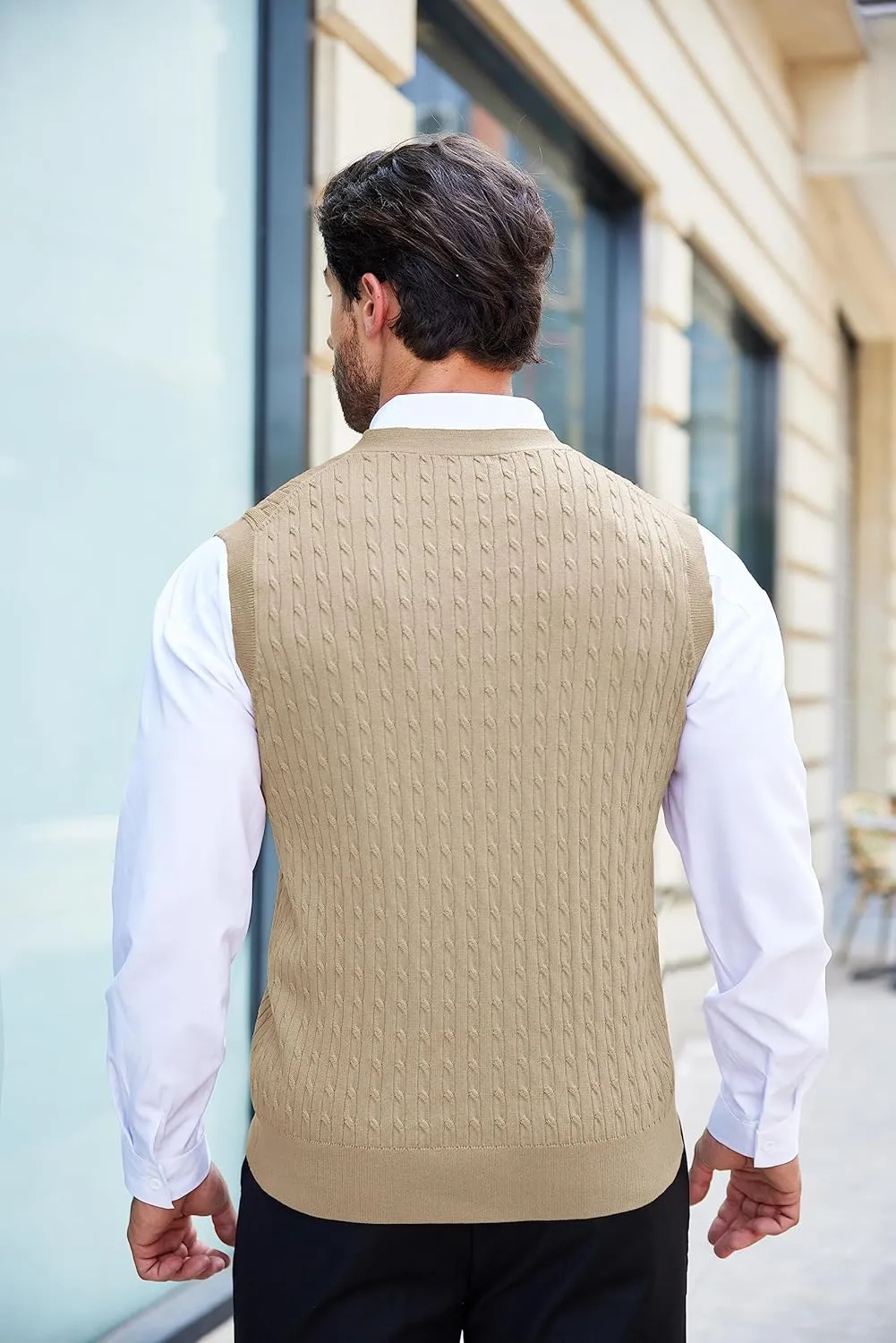COOFANDY Men's Sleeveless Sweater Vest V-Neck Casual Cable Knit Button Down Cardigan Vest