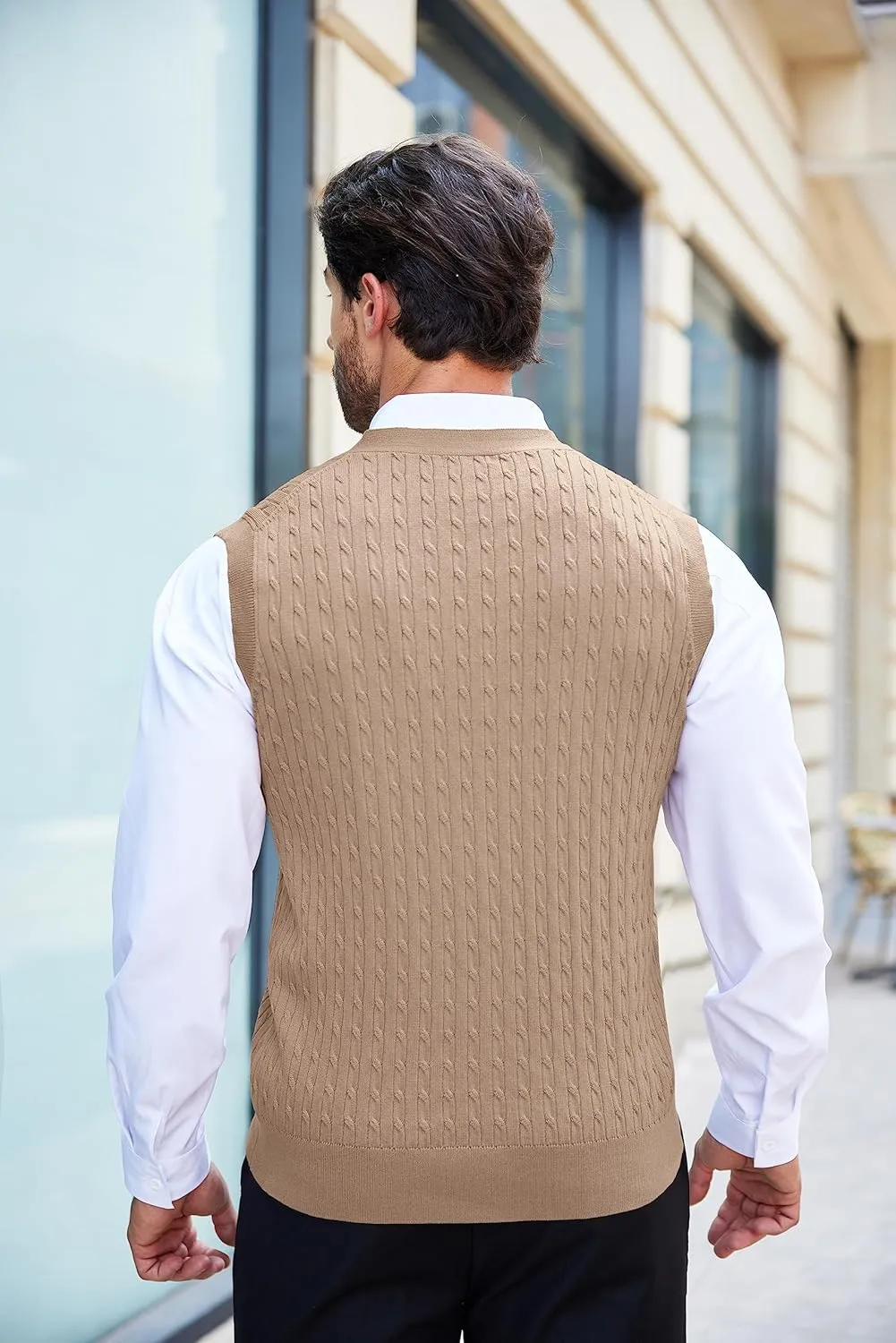 COOFANDY Men's Sleeveless Sweater Vest V-Neck Casual Cable Knit Button Down Cardigan Vest