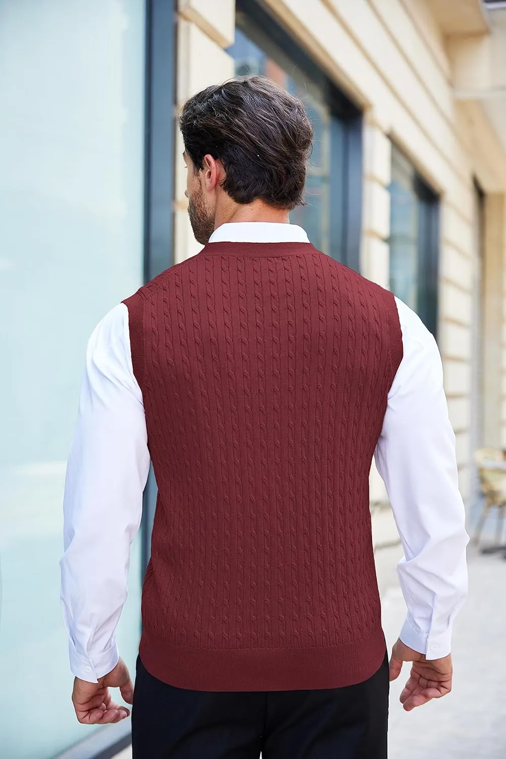 COOFANDY Men's Sleeveless Sweater Vest V-Neck Casual Cable Knit Button Down Cardigan Vest