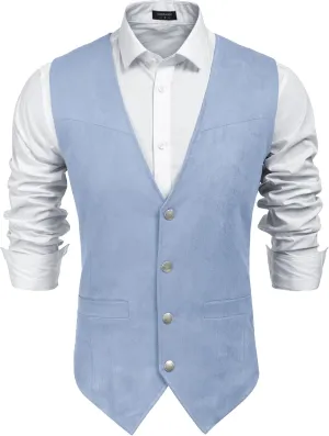 COOFANDY Men's Suede Leather Suit Vest Casual Western Vest Jacket Slim Fit Vest Waistcoat