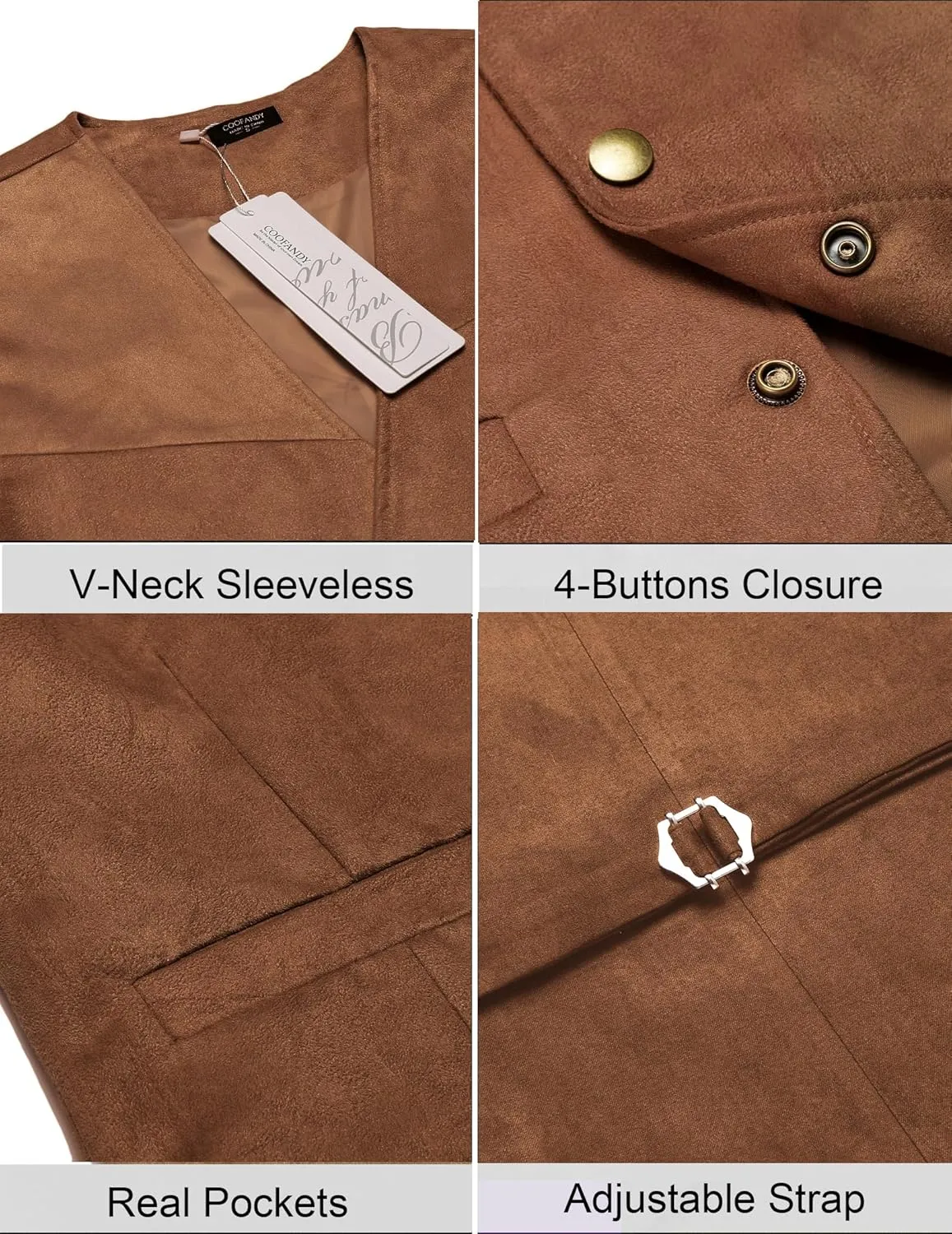COOFANDY Men's Suede Leather Suit Vest Casual Western Vest Jacket Slim Fit Vest Waistcoat