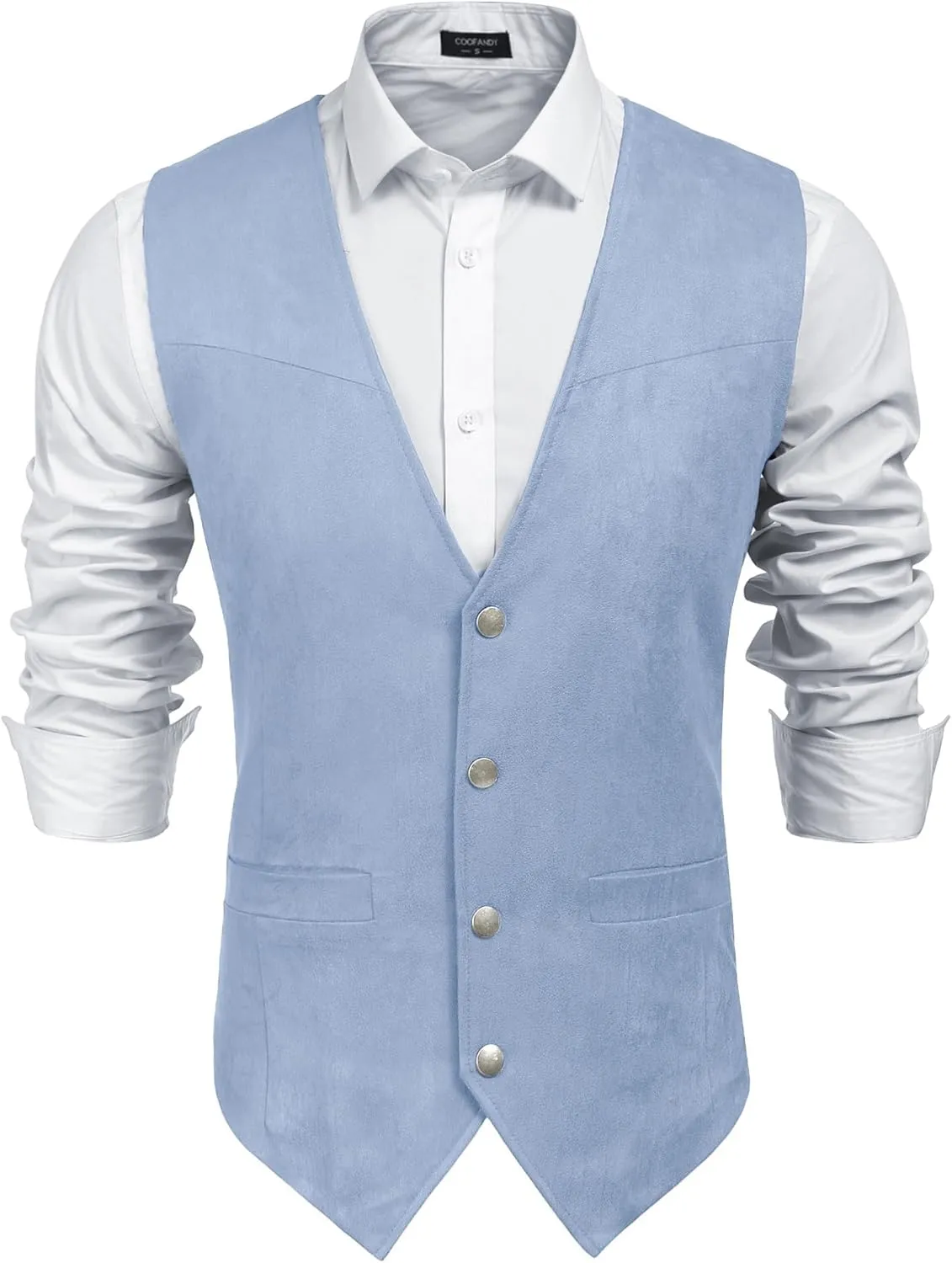 COOFANDY Men's Suede Leather Suit Vest Casual Western Vest Jacket Slim Fit Vest Waistcoat