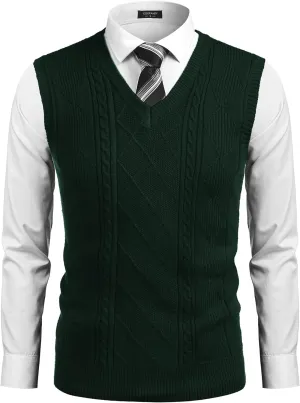 COOFANDY Men's Sweater Vest V Neck Pullover Sweater Sleeveless Knit Casual Slim Fit Vest