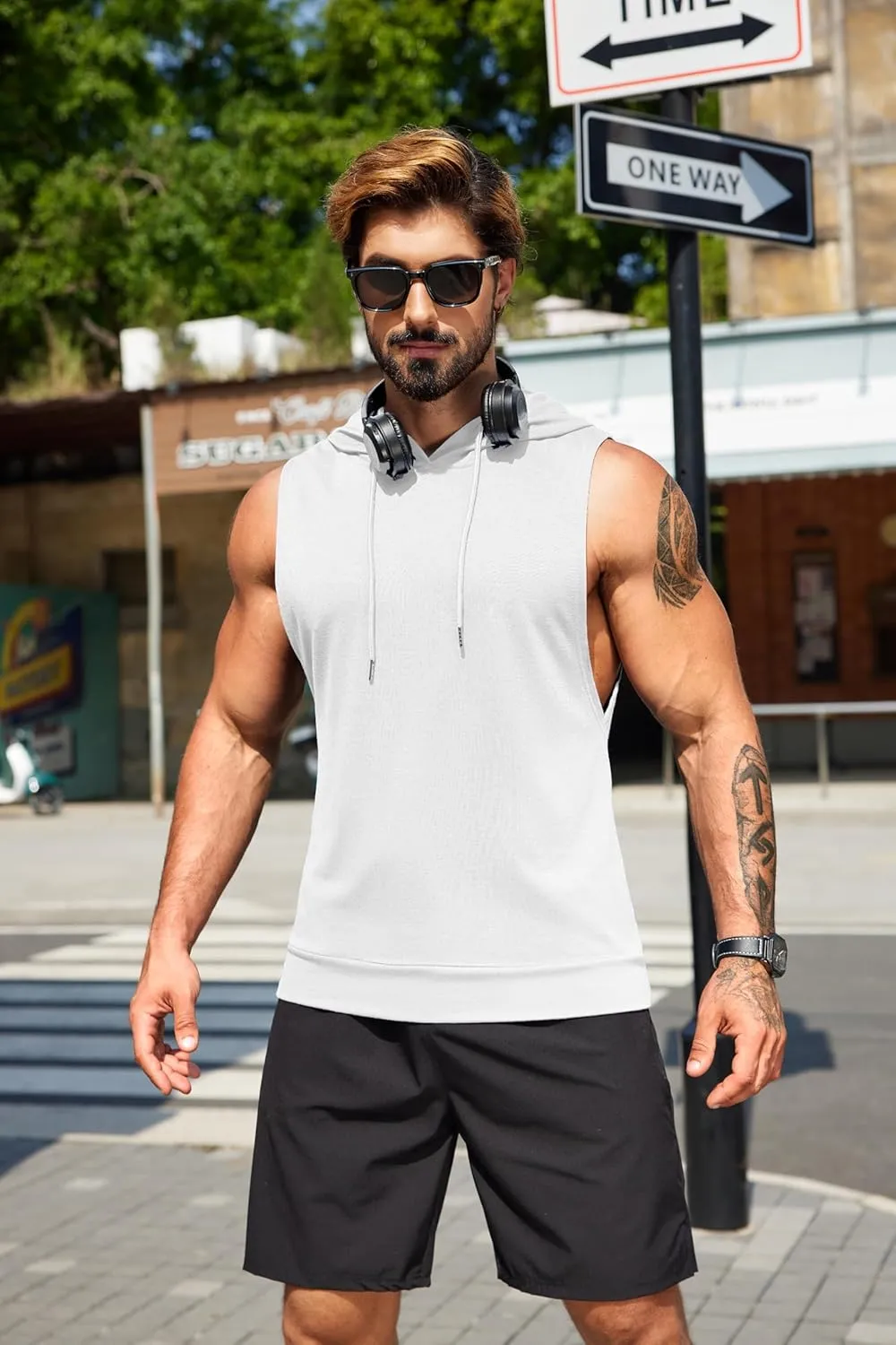 COOFANDY Sleeveless Hoodies for Men Workout Hooded Tank Tops Muscle Cut Off Shirts Bodybuilding Gym Shirt