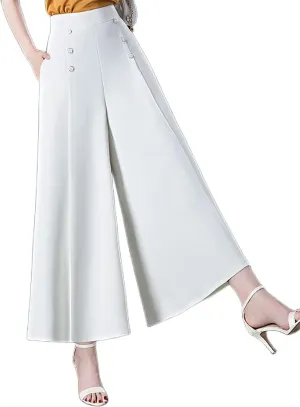 Cool and Slim Stylish Pleated Wide-Leg Pants,High Waisted Double Breasted Wide Leg Pants,Pleated High Waist Pants