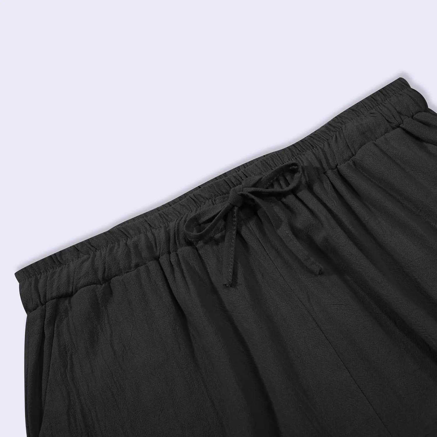 Cotton Linen Pants for Women Summer Casual Capri Pants Waist Elastic Comfy Loose Women's Palazzo Trousers with Pockets