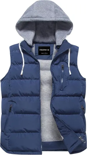 CREATMO US Women's Warm Vest Outerwear Thick Padded Puffer Sleeveless Vest With Detachable Hood