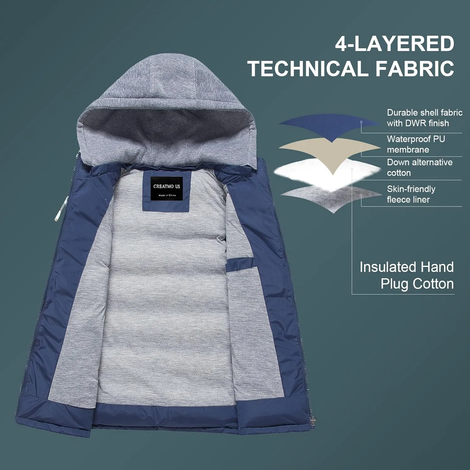 CREATMO US Women's Warm Vest Outerwear Thick Padded Puffer Sleeveless Vest With Detachable Hood